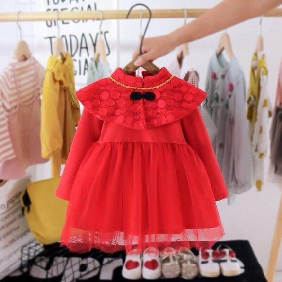 Unbranded Other - Toddler Girl long sleeve Red Dress 12-18 months Costume Holiday Lace Preppy